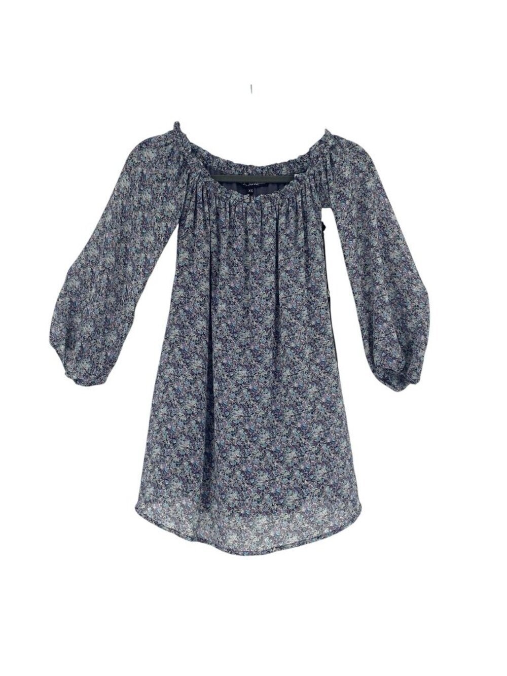 For Love & Lemons XS Precioso Mini Dress in Blue Floral Off Shoulder Sleeves